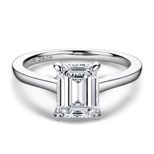 Emerald Cut 925 Sterling Silver 7x9mm Zirconia Ring