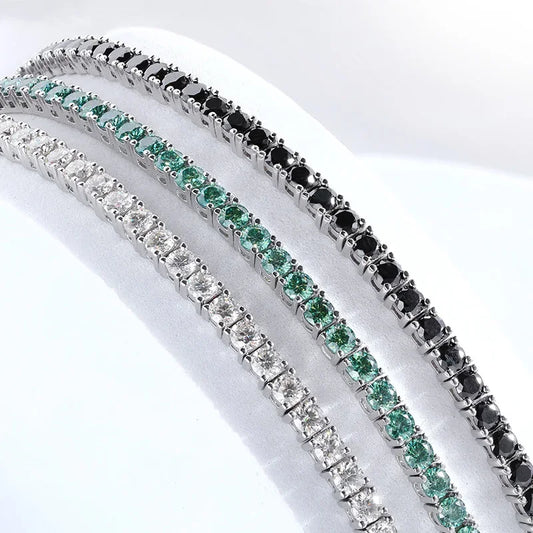 Black White Green 3/4/5mm Round Cut Moissanite Tennis Bracelets