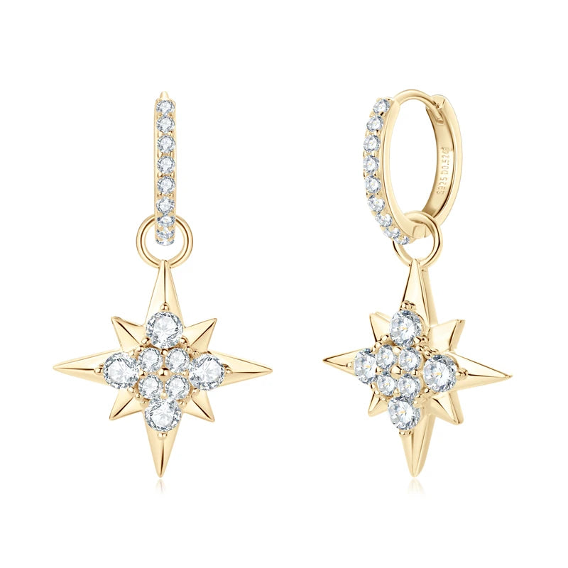 Lynn's Sterling Silver Star Shiny Moissanite Earrings