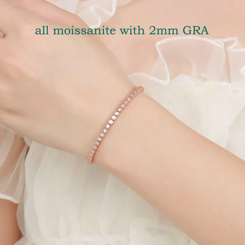 Bubbles Rose Gold Plated 925 silver 2mm Moissanite Tennis Bracelet