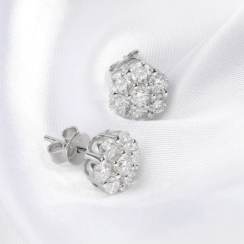 Sparkling Flower 925 Silver 2.5-3mm  Moissanite Studs Earrings