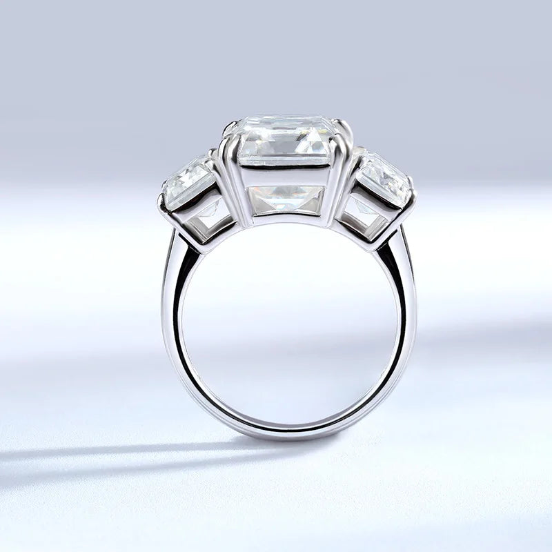 Three Emerald cut 925 silver tcw12ct Moissanite Rings