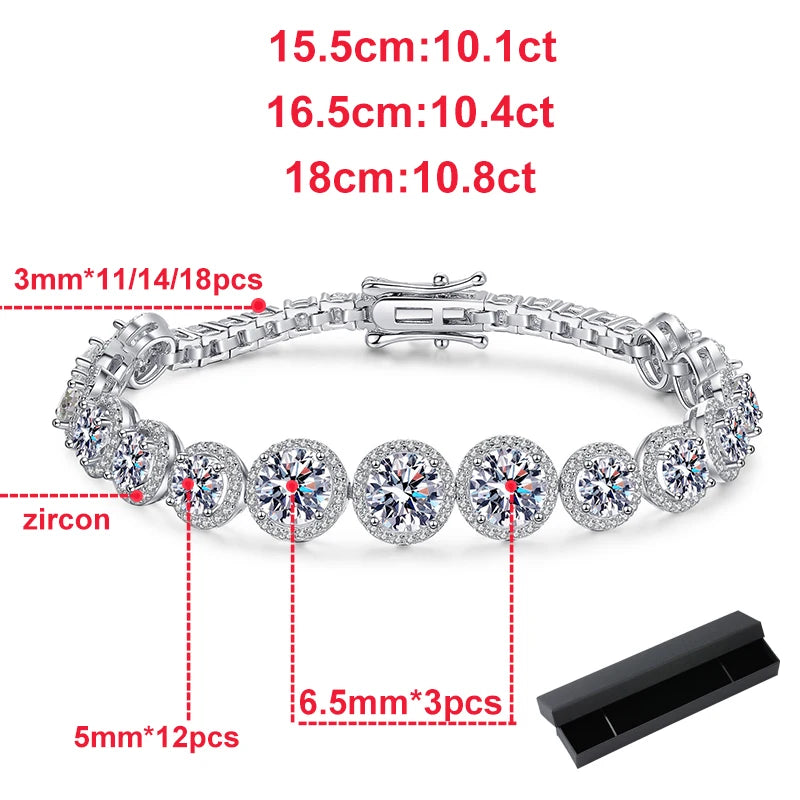 Luxury Sparkling 925 Sterling Silver Chain 11.1ct Moissanite Tennis Bracelet