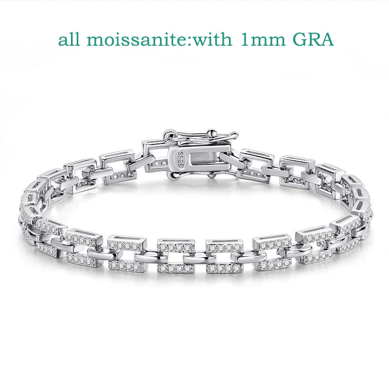 Luxury Hip Hop 925 Sterling Silver Chain Moissanite Cuban Bracelet