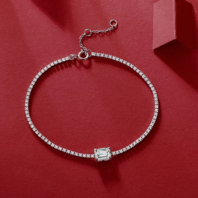 Emerald Cut 18k Gold Plated 925 Silver 1ct Moissanite Tennis Bracelet