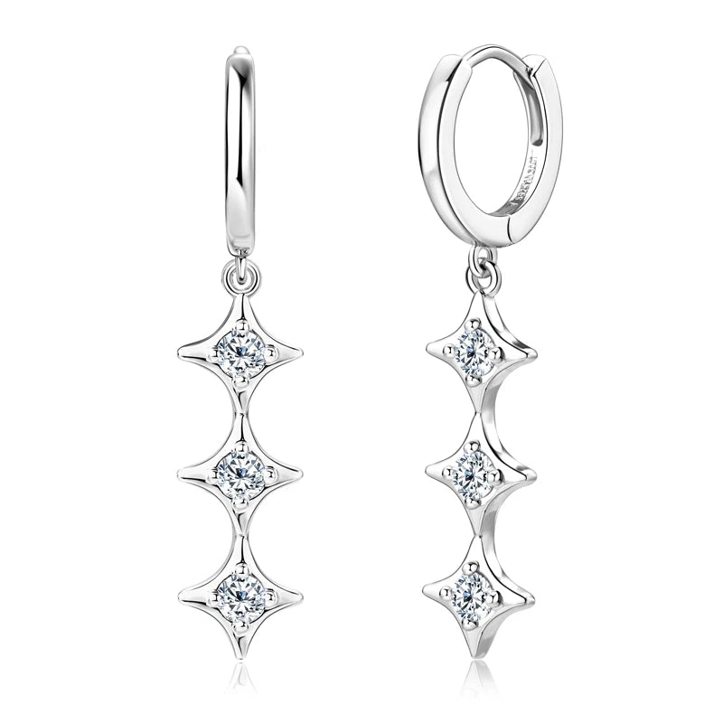 Lucky Three Star Moissanite Drop Earrings