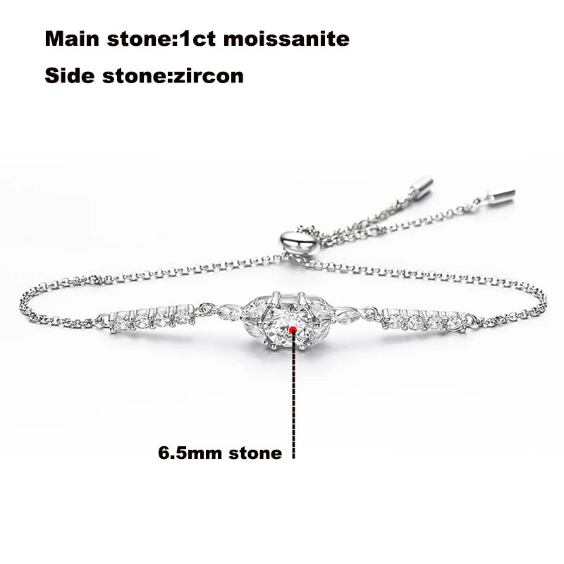 Daily Jewelry 925 Silver Round Cut 1ct Moissanite Bracelets