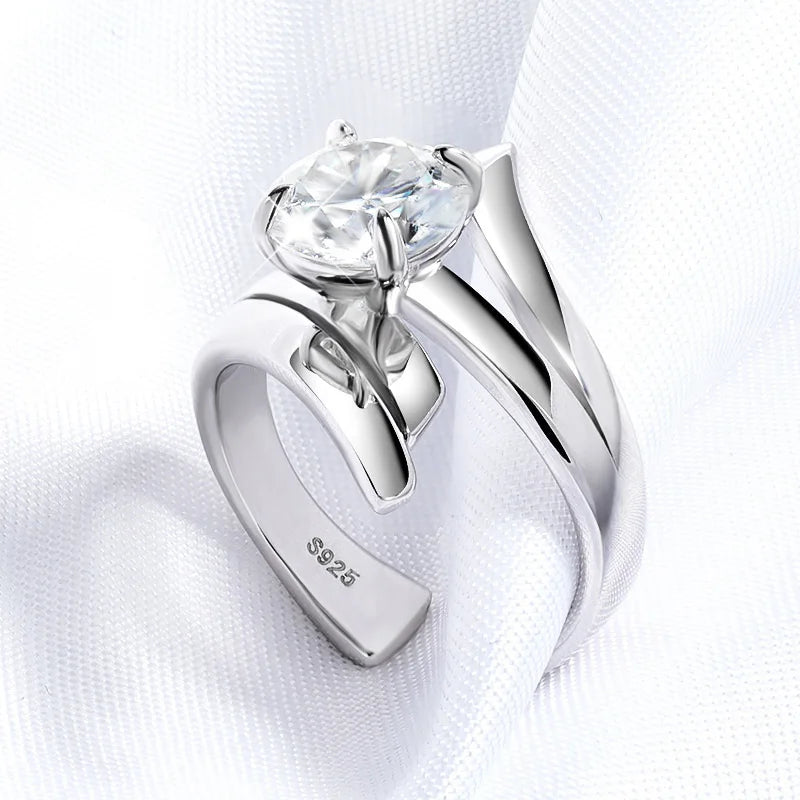 Adjustable 925 silver 2ct Round Moissanite Rings