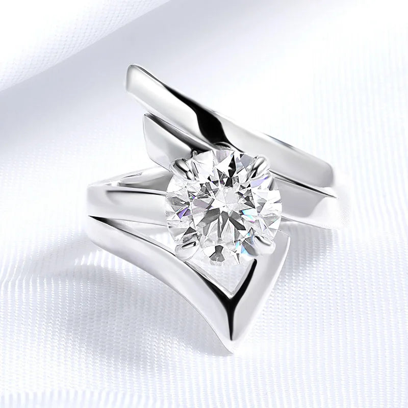 Adjustable 925 silver 2ct Round Moissanite Rings