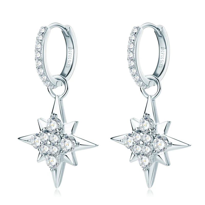 Lynn's Sterling Silver Star Shiny Moissanite Earrings