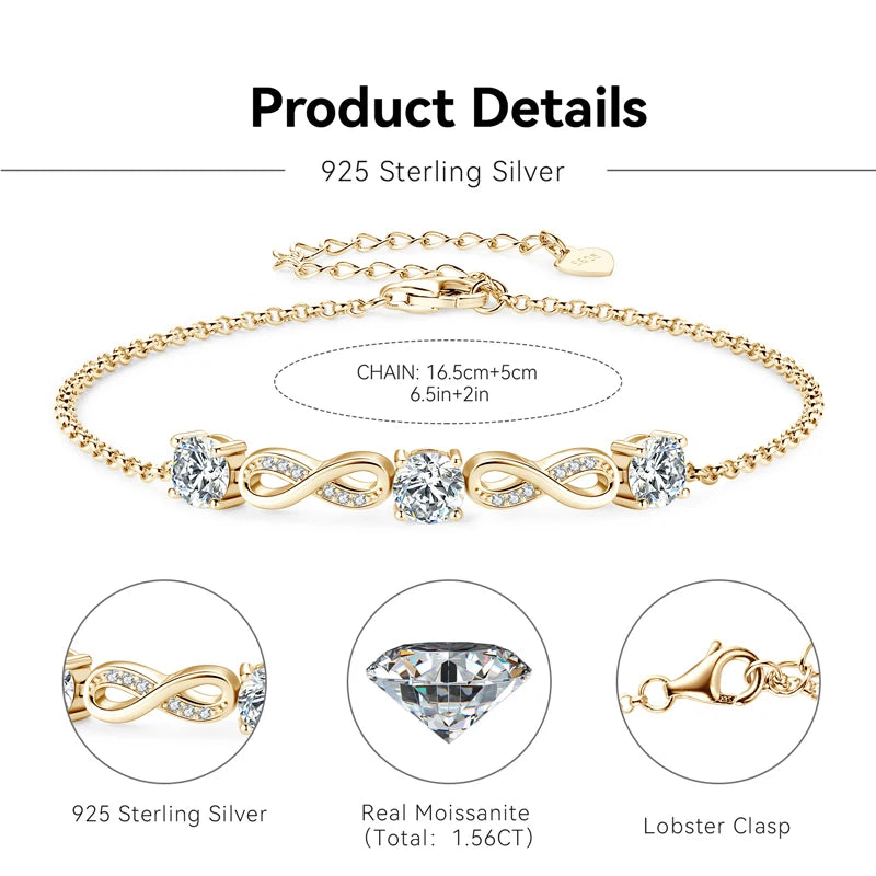 Infinity Moissanite Adjustable Chain Bracelets