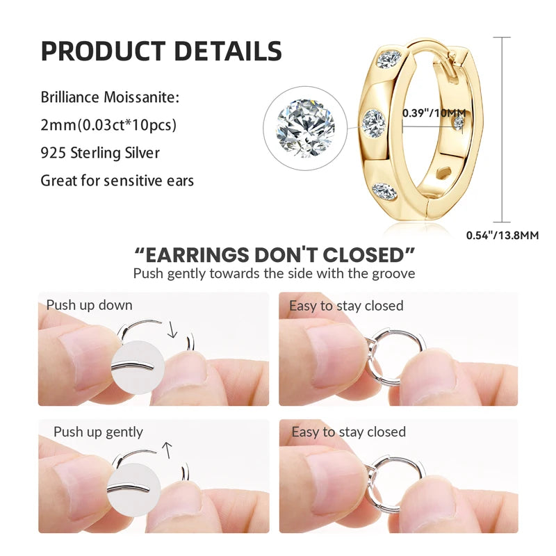 Ohrringe Silber Moissanite Huggies Hoop Earrings