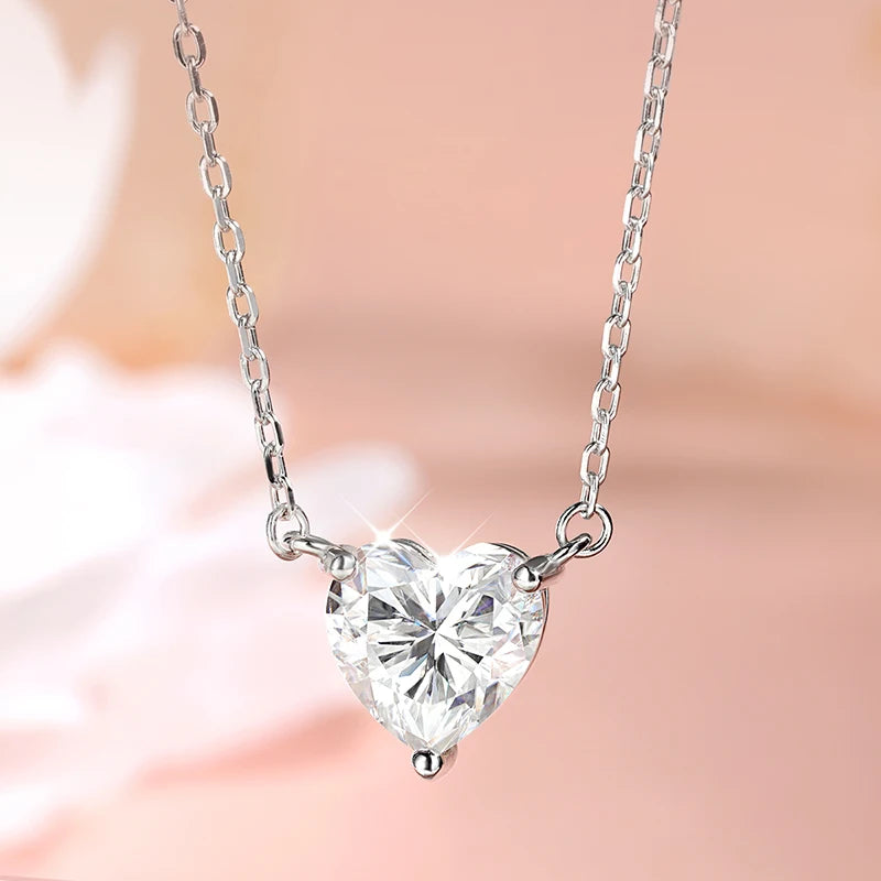 18k Gold Plated 925 Silver Heart Cut 1CT 2CT 3CT Moissanite Necklaces