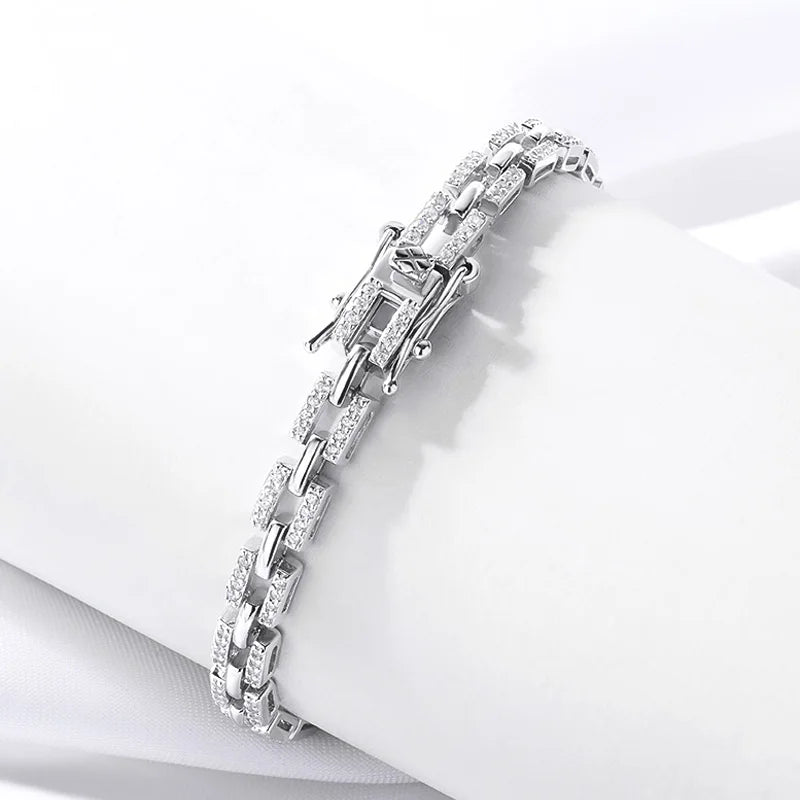 Luxury Hip Hop 925 Sterling Silver Chain Moissanite Cuban Bracelet