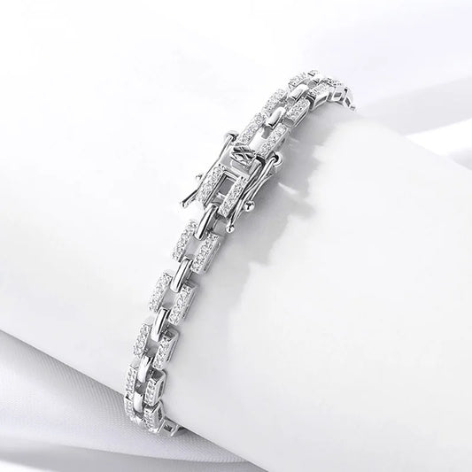 Luxury Hip Hop 925 Sterling Silver Chain Moissanite Cuban Bracelet