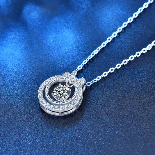 double Halo 925 Sterling Silver Pendant Necklace