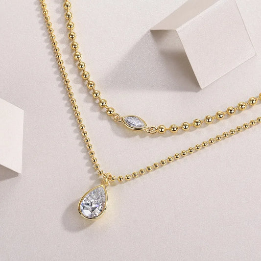 Double chain Pear Moissanite Necklace