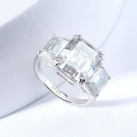 Three Emerald cut 925 silver tcw12ct Moissanite Rings