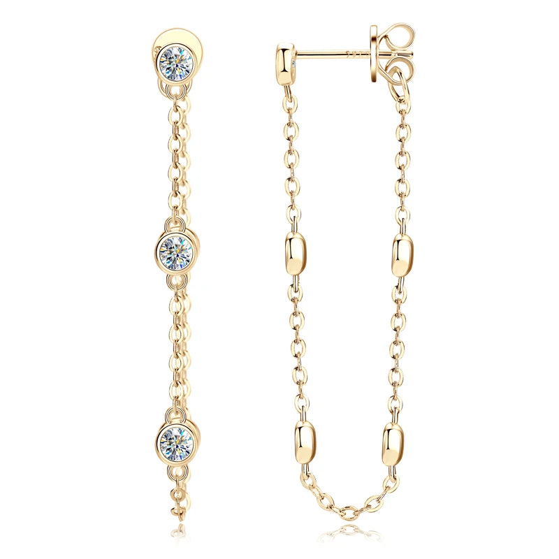 Lynn's Long Chain Tassel Bezel Modern Moissanite Drop Earrings