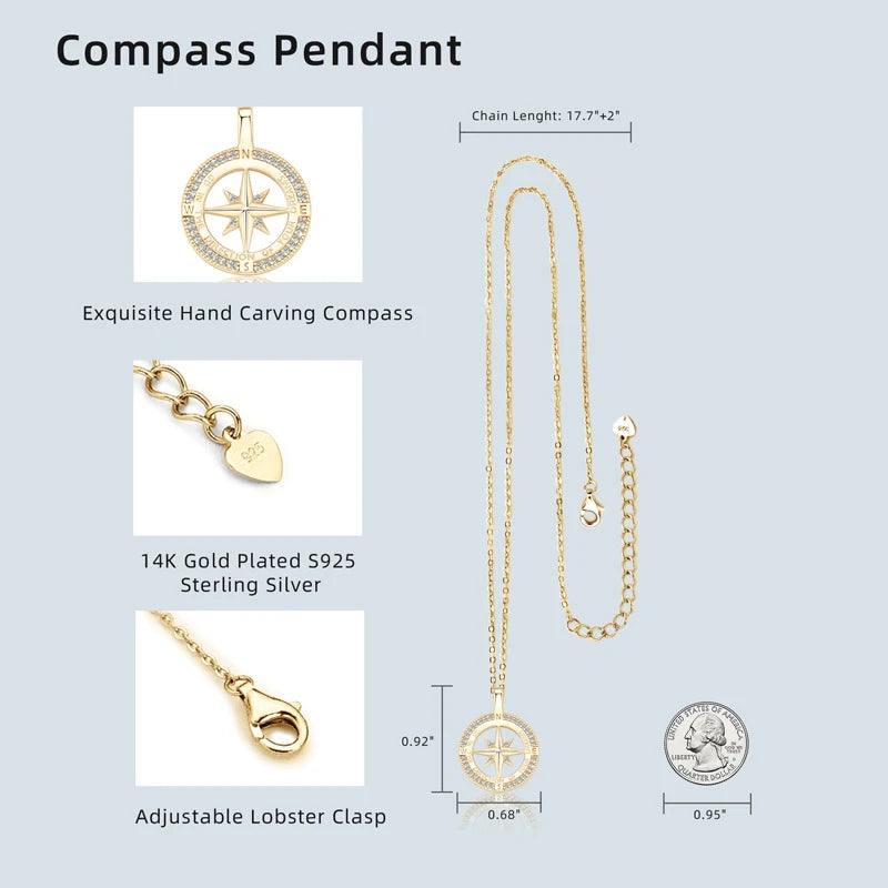 Clavicle Chain Zircon Compass Pendant Necklaces