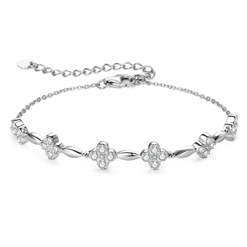 Flower 2mm 925 Silver Gold-Plated Moissanite Chain Bracelet