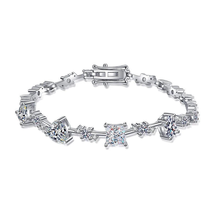 Luxury Princess Pear Heart Oval Moissanite Tennis Bracelet