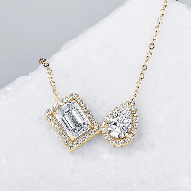 Lynn's Pear Emerald Cut Moissanite Necklaces