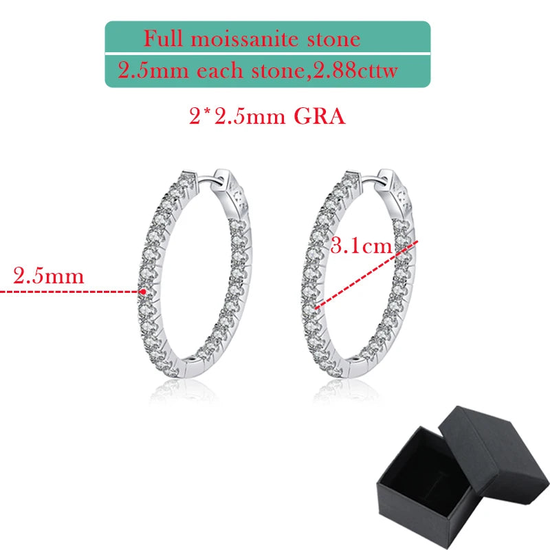 Classic 18K Plated 1.74-6.5cttw Moissanite Hoop Earrings