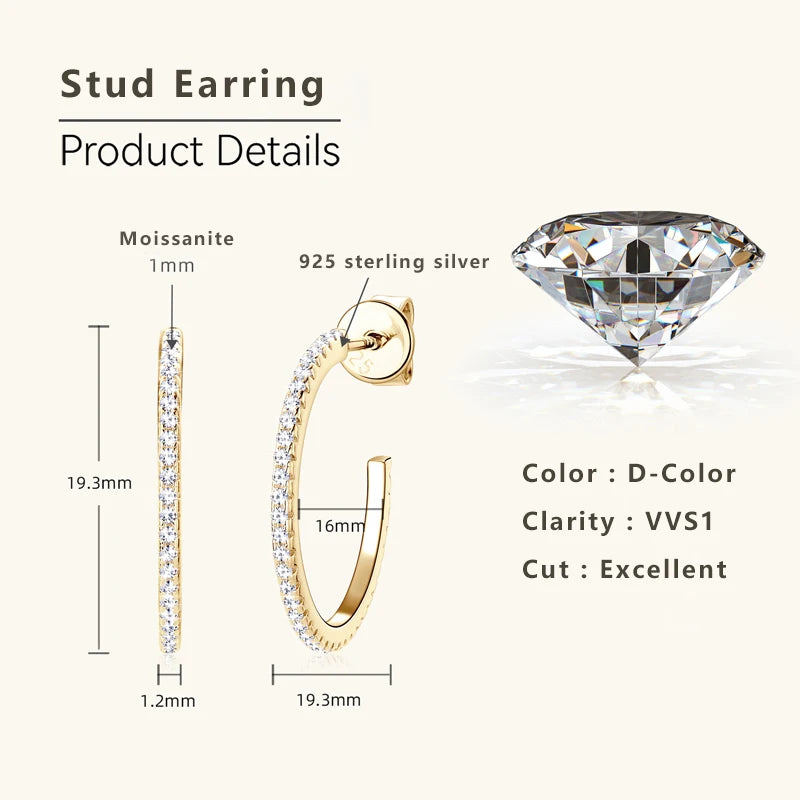 Lynn's Classic Pave Setting C-shaped Moissanite Earrings