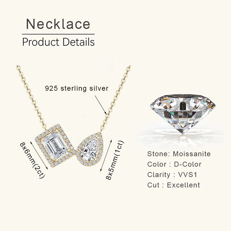 Lynn's Pear Emerald Cut Moissanite Necklaces