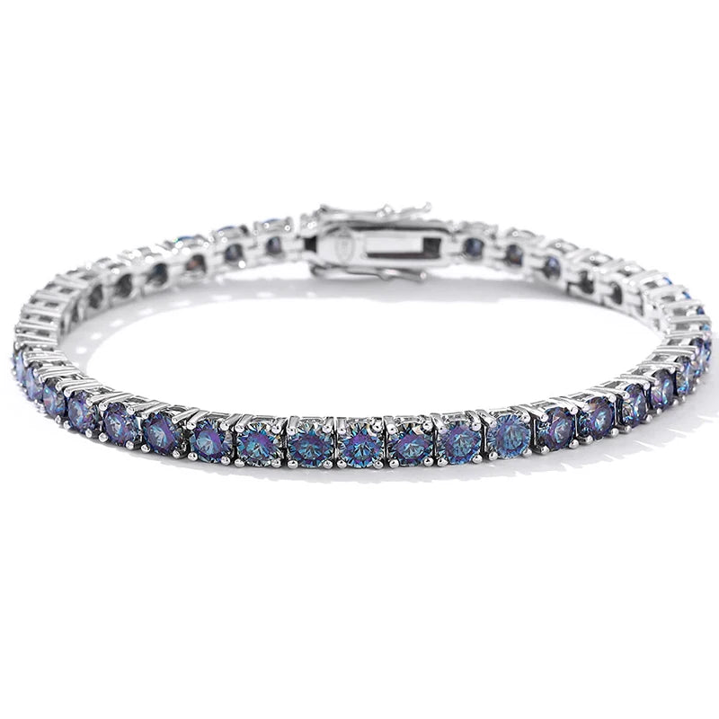 Colorful Blue 925 silver 3/4/5/6.5mm Moissnaite Tennis Bracelet