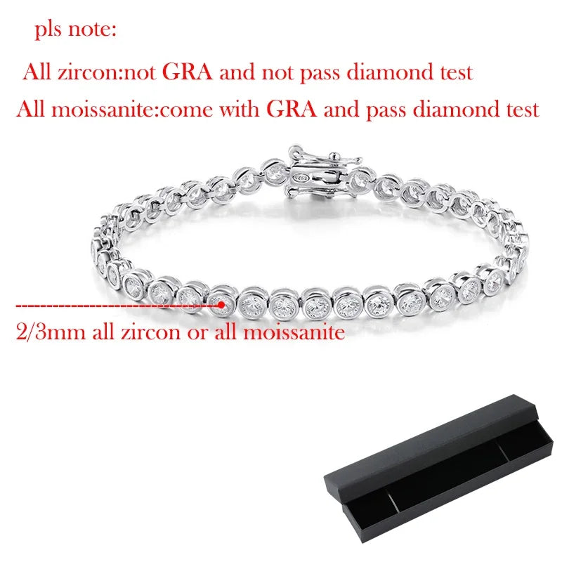 Bubble 2/3mm 925 silver Zircon Moissanite Tennis Bracelets