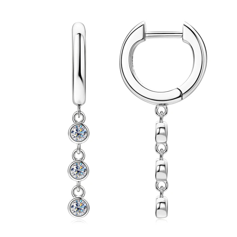 Lynn's Long Chain Tassel Bezel Modern Moissanite Drop Earrings