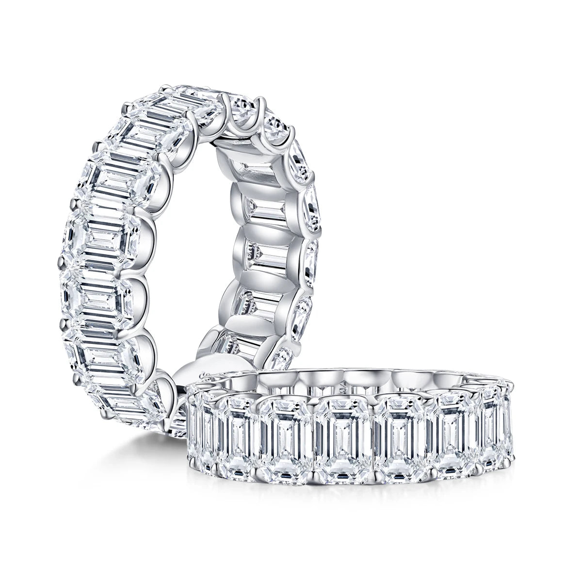 Zirconia Silver 6x4mm Emerald Cut Eternity Row Rings