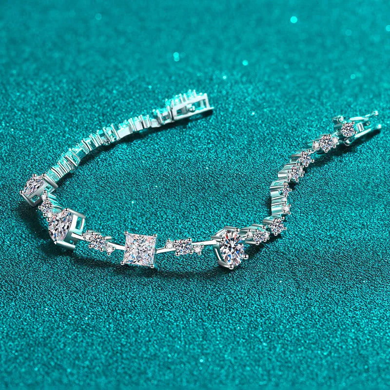 Luxury Princess Pear Heart Oval Moissanite Tennis Bracelet