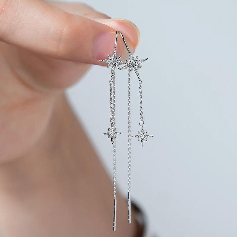 Lynn's Moissanite Star Tassel Chain Drop Earrings