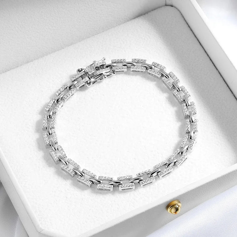 Luxury Hip Hop 925 Sterling Silver Chain Moissanite Cuban Bracelet