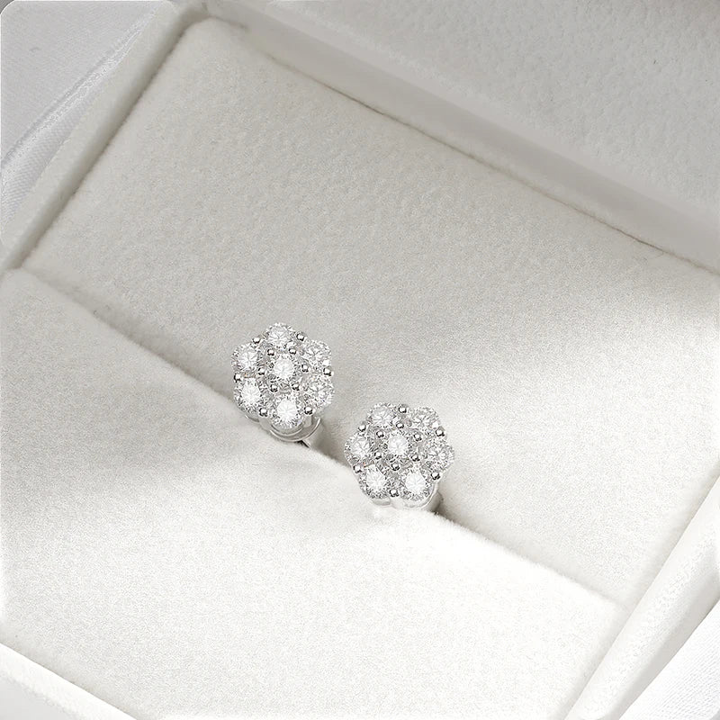 Sparkling Flower 925 Silver 2.5-3mm  Moissanite Studs Earrings