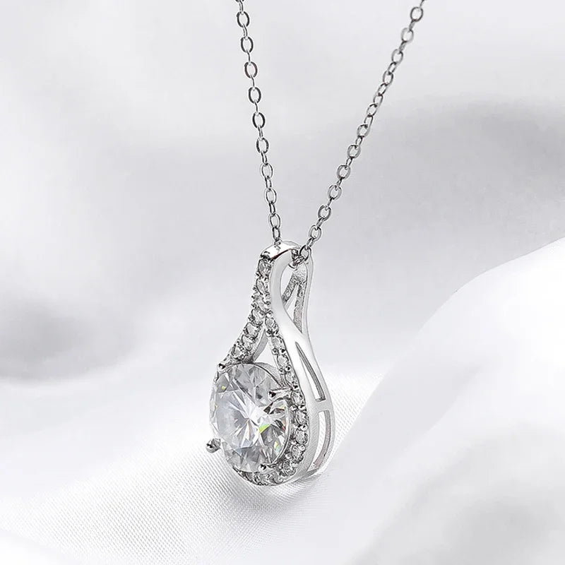 Sparkling Luxury 925 silver 1-5ct Moissanite Drop Necklace