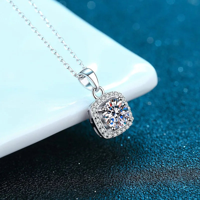 Classic Square S925 Sterling Silver 2ct Moissanite Necklace