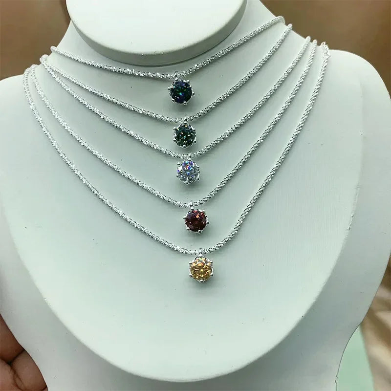 Classic 925 silver 0.5-2CT Colorful Moissanite Necklace