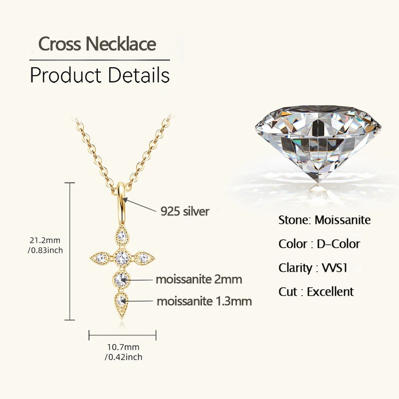 Christian Moissanite Cross Pendant Necklace