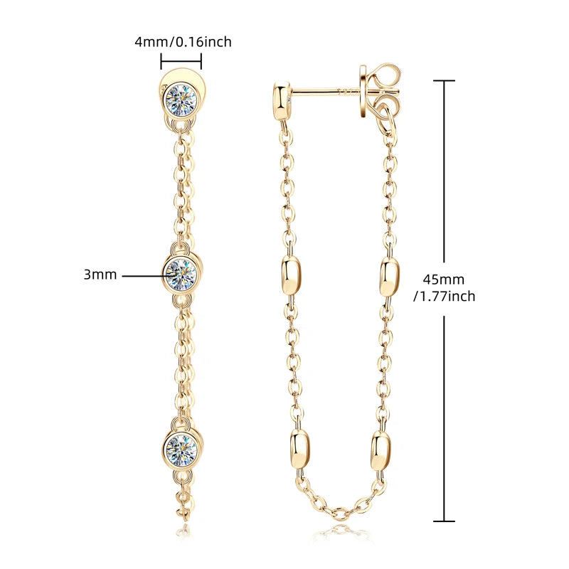 Lynn's Long Chain Tassel Bezel Modern Moissanite Drop Earrings