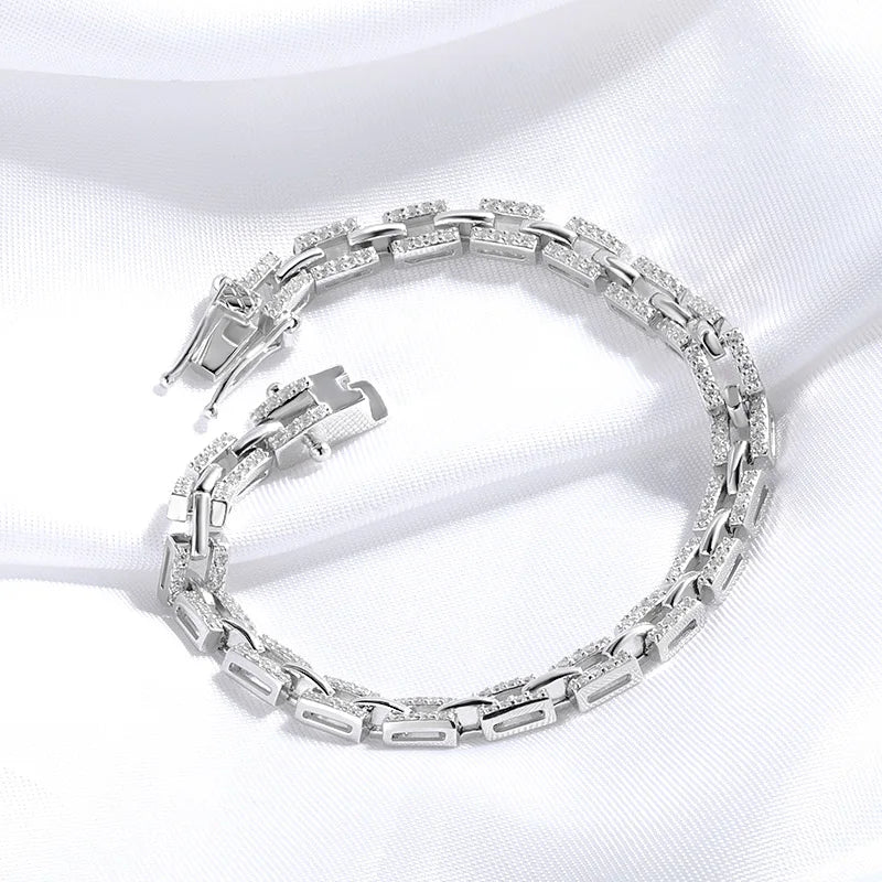 Luxury Hip Hop 925 Sterling Silver Chain Moissanite Cuban Bracelet