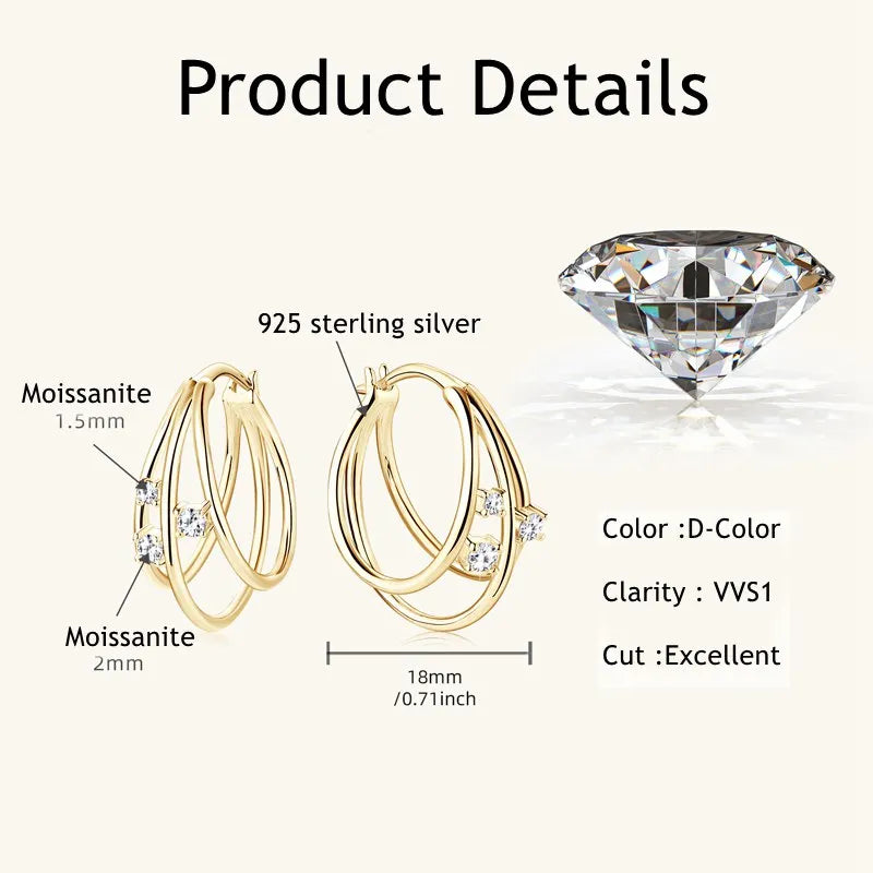 Exquisite Multilayer Earrings Moissanite Hoop Earring