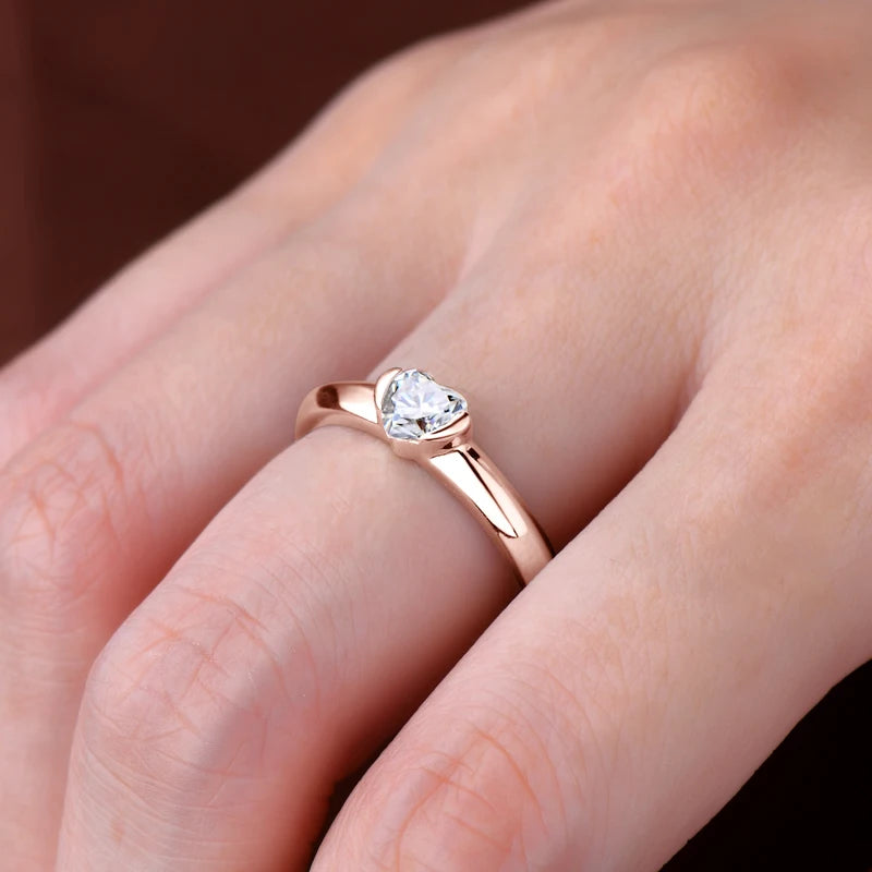 Heart Shaped 925 Rose Gold 0.5ct Moissanite Ring