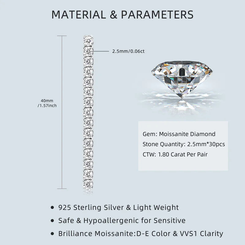 Pendientes largos con borlas de moissanita de 2,5 mm de Geraldine 