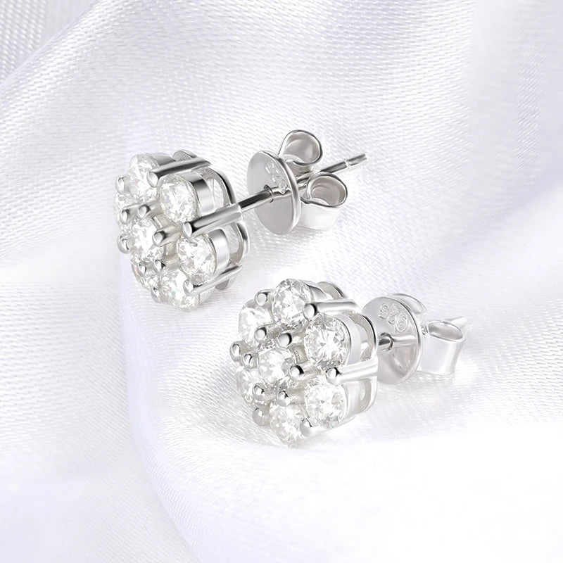 Sparkling Flower 925 Silver 2.5-3mm  Moissanite Studs Earrings