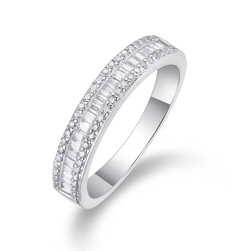 Daily Jewelry 925 Silver Emerald Cut Moissnaite Half Row Rings