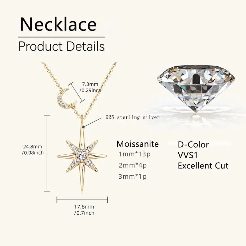 Round Cut Moon Star Moissanite Pendant Necklace